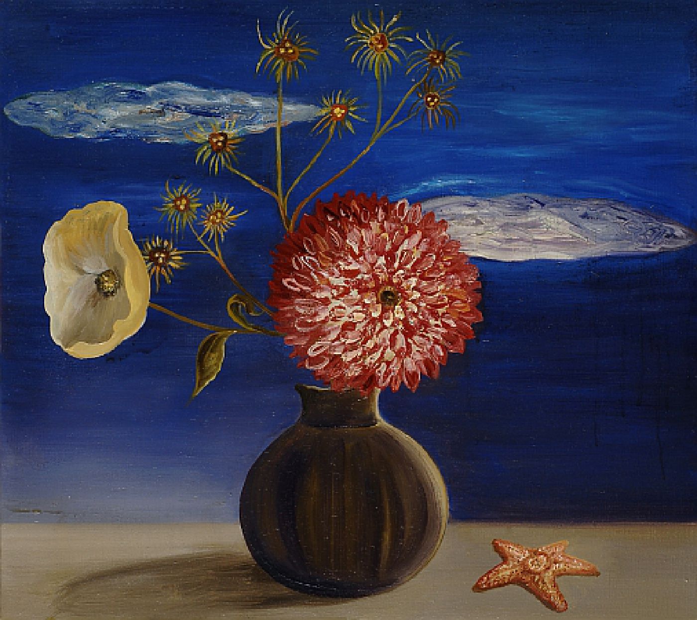 Big Red Flower with Very Blue Sky - Oil on linen