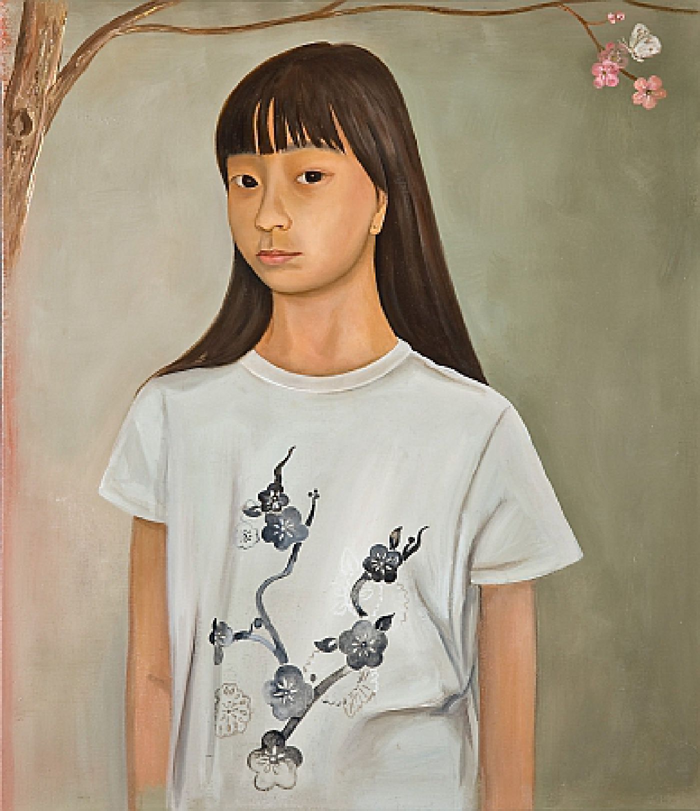 Girl with Cherry Blossom Tee Shirt - oil on linen, 26 inches x 30 inches, 2008